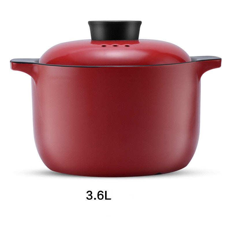 Red Ceramic Stock Pot For Household, Multi-Purpose, High-Heat Use