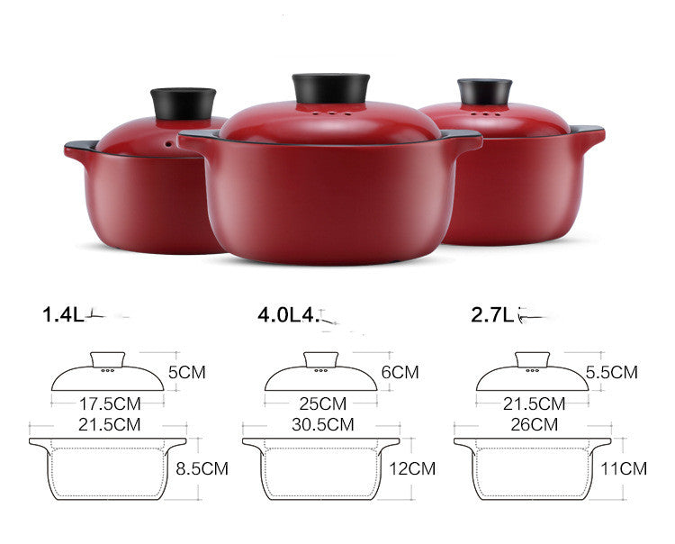 Red Ceramic Stock Pot For Household, Multi-Purpose, High-Heat Use