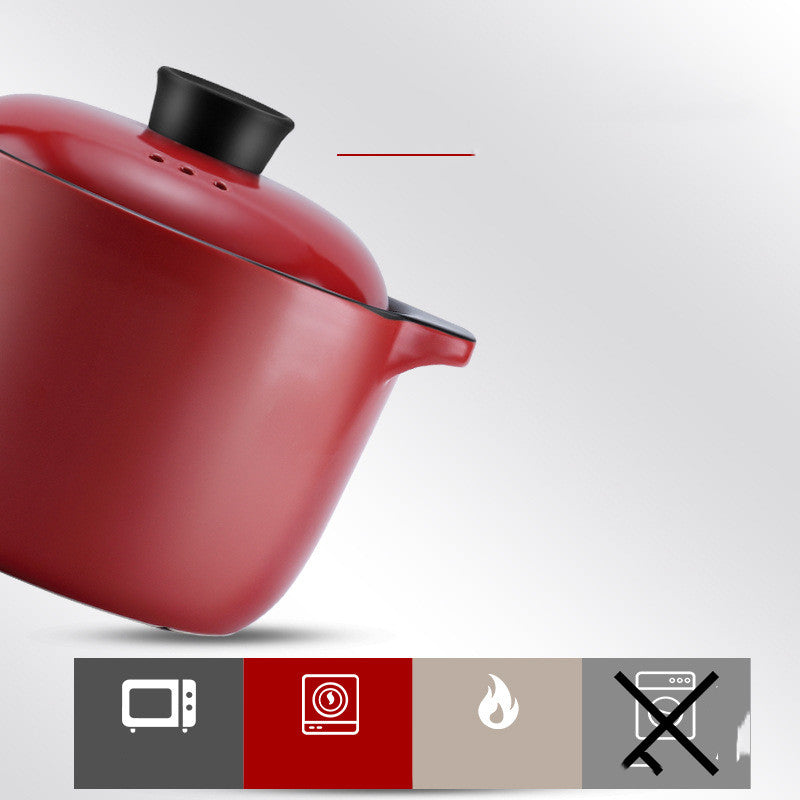 Red Ceramic Stock Pot For Household, Multi-Purpose, High-Heat Use