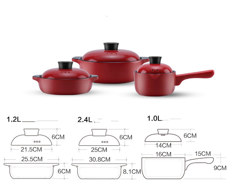 Red Ceramic Stock Pot For Household, Multi-Purpose, High-Heat Use