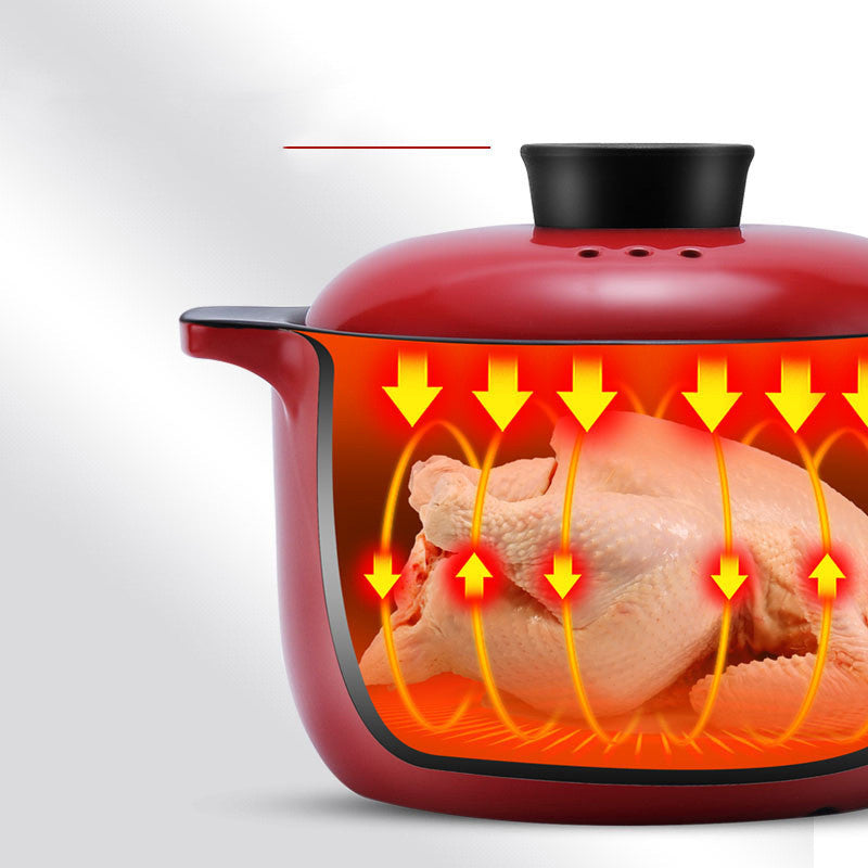 Red Ceramic Stock Pot For Household, Multi-Purpose, High-Heat Use