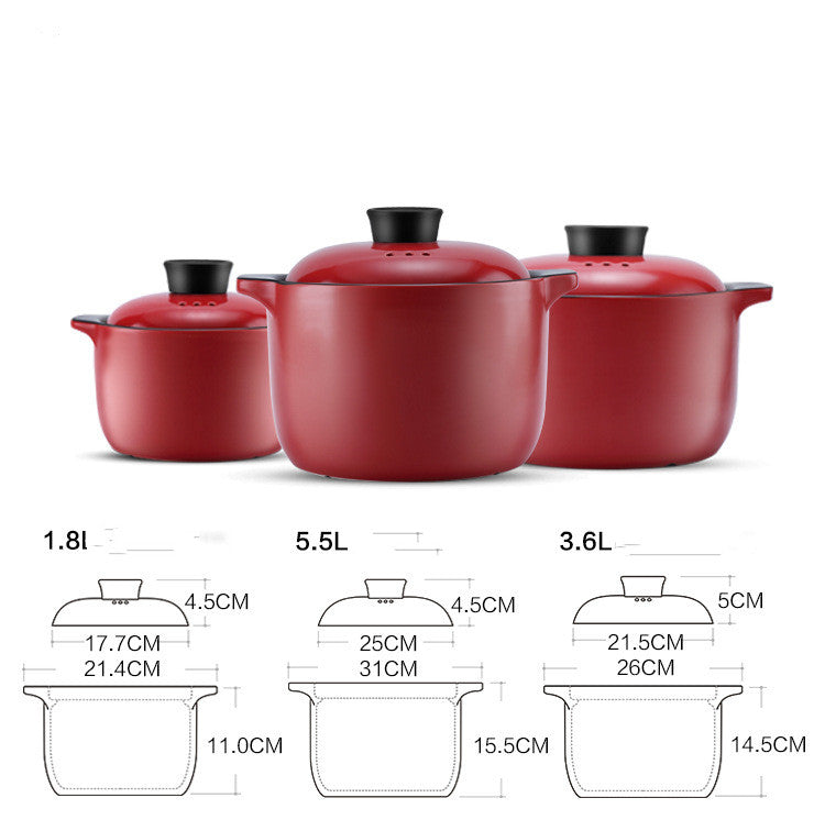 Red Ceramic Stock Pot For Household, Multi-Purpose, High-Heat Use