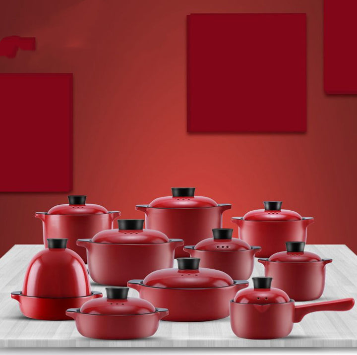 Red Ceramic Stock Pot For Household, Multi-Purpose, High-Heat Use
