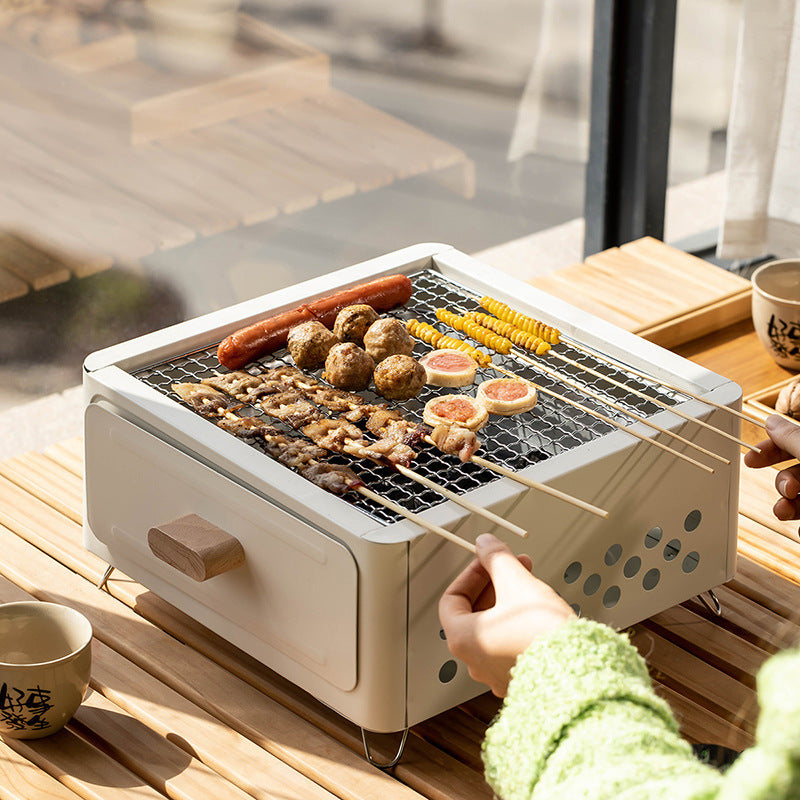 Square Outdoor Charcoal Barbecue Grill and Oven