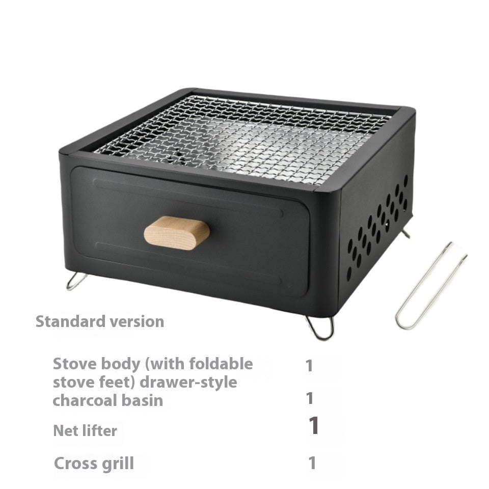 Square Outdoor Charcoal Barbecue Grill and Oven