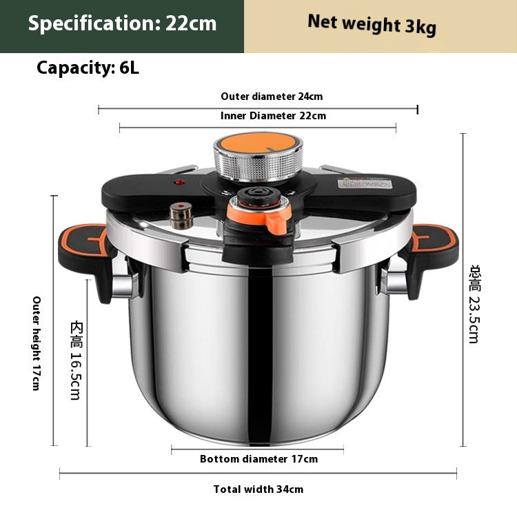 6L Stainless Steel Pressure Cooker Thickened Explosion-Proof Stew Pot
