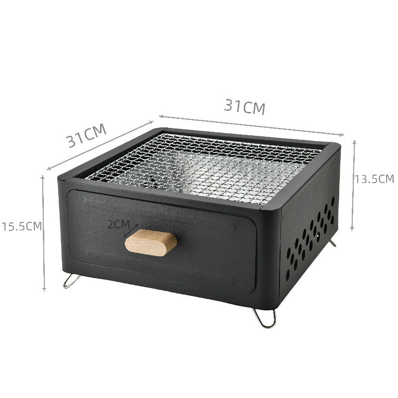 Square Outdoor Charcoal Barbecue Grill and Oven
