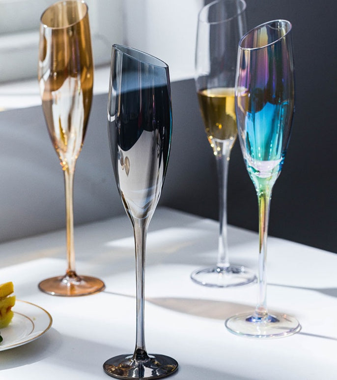 High-End Crystal Wine and Champagne Glass With Angled Rim