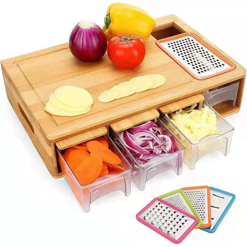 Bamboo Multi-Functional Vegetable Cutting Board With Storage Box
