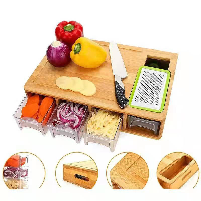 Bamboo Multi-Functional Vegetable Cutting Board With Storage Box