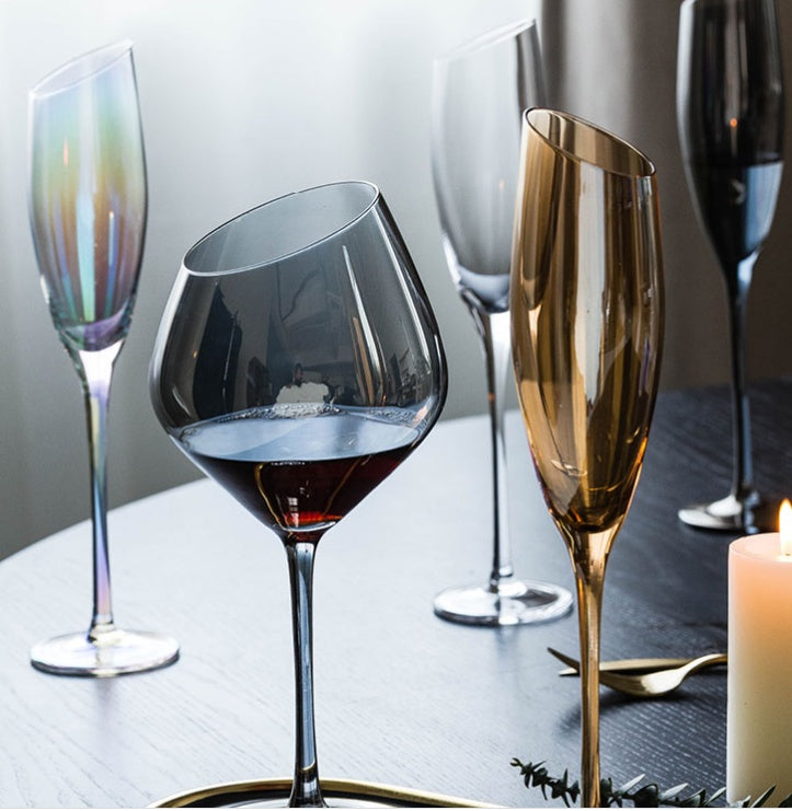 High-End Crystal Wine and Champagne Glass With Angled Rim
