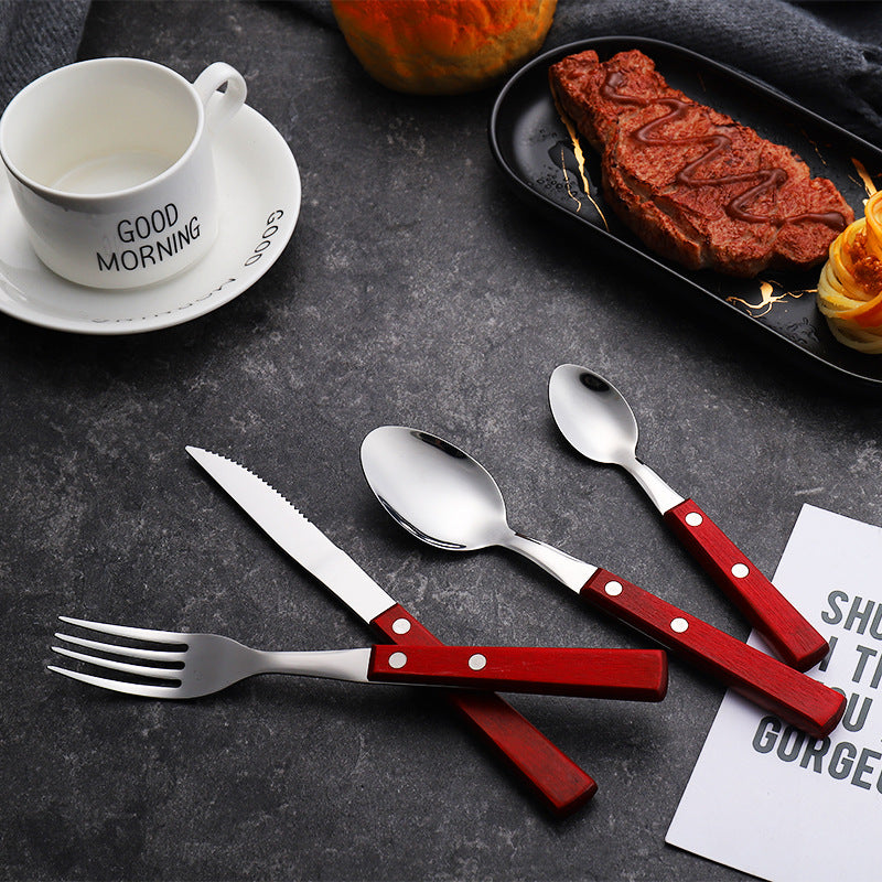 304 Stainless Steel Western Cutlery Natural Wood Cutlery Set